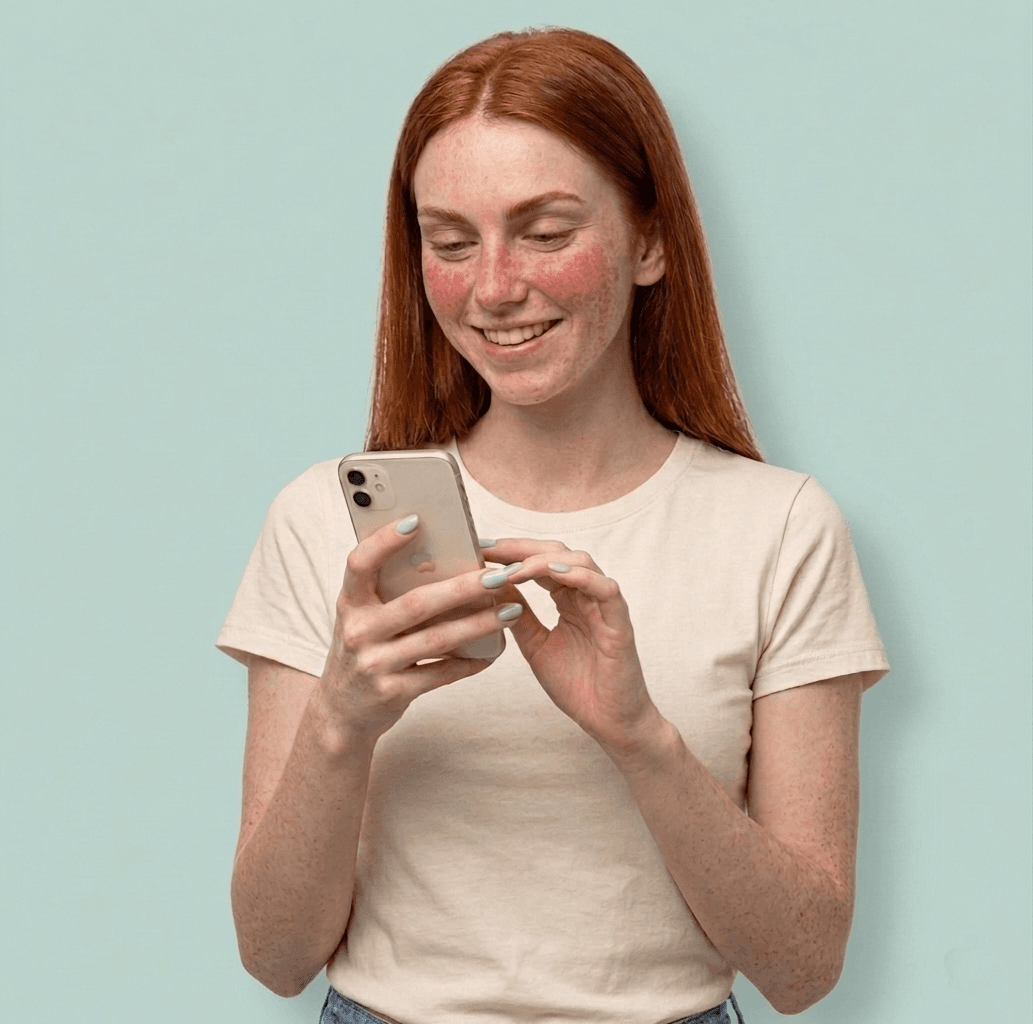 A member managing her rosacea care from her phone